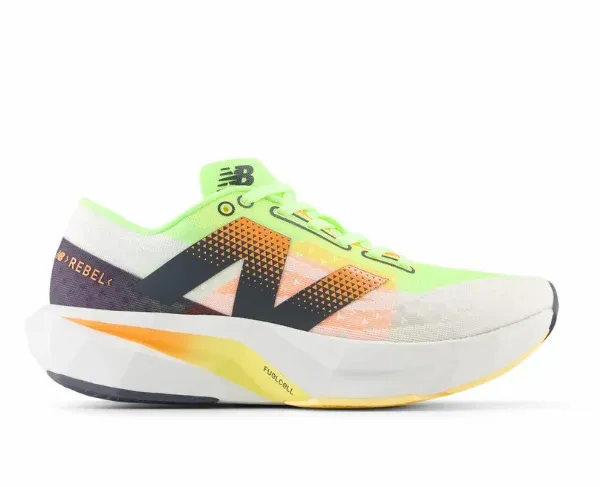 New Balance Women's Fuel Cell Rebel v4 White/Bleached Lime Glo/Hot Mango